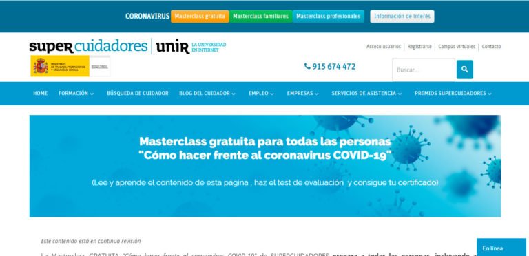 supercuidadores ofrece formación e información contra el coronavirus