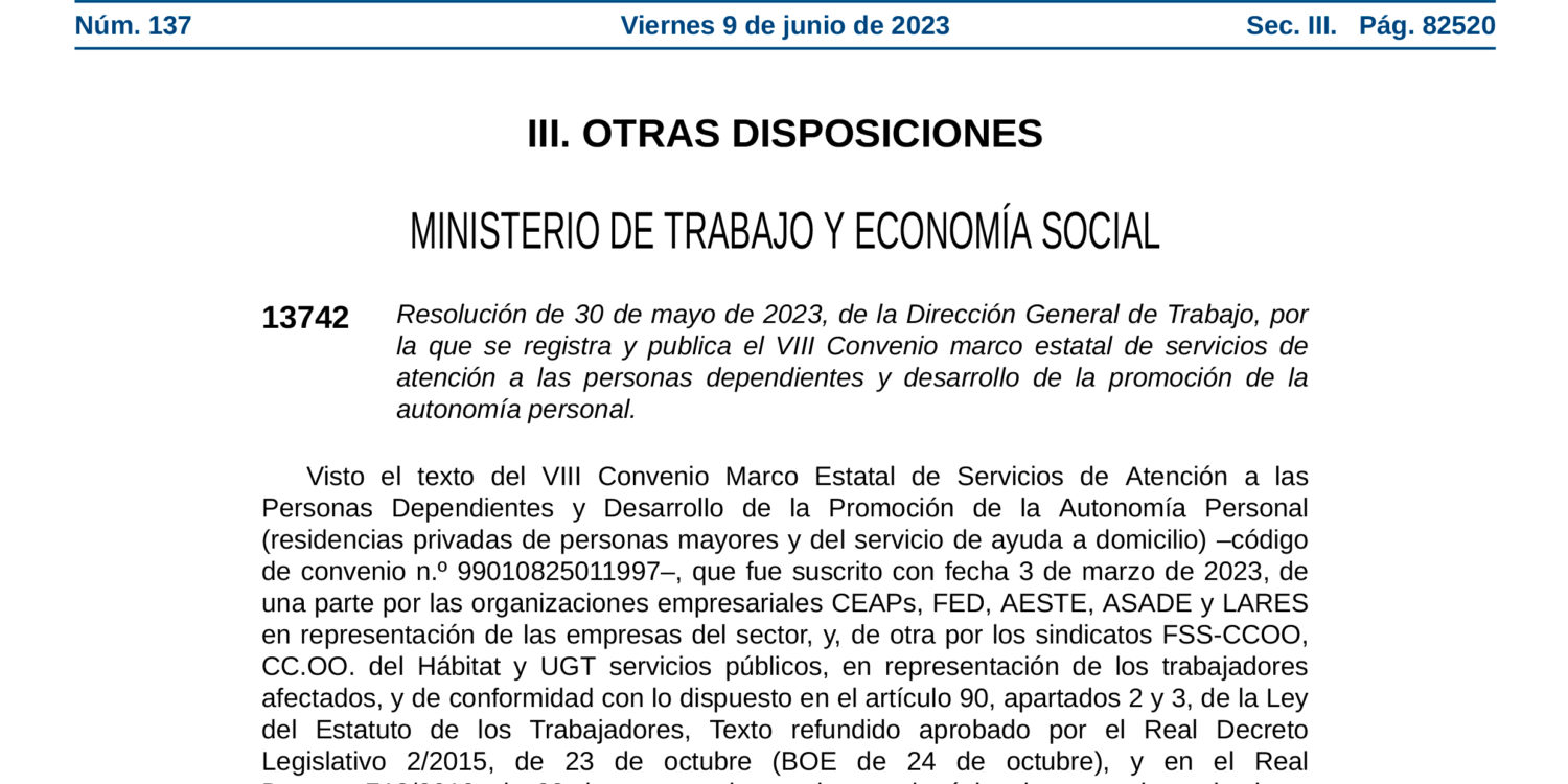 VIII Convenio Estatal de Dependencia