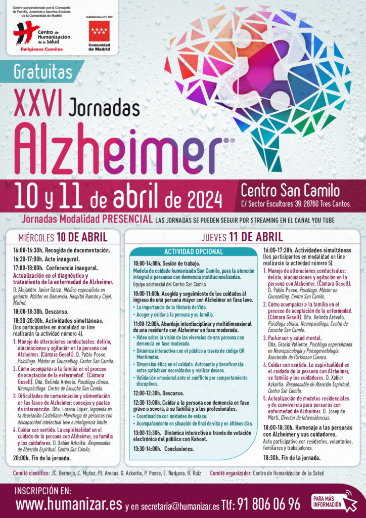 Cartel. XXVI Jornadas de Alzheimer. Centro San Camilo de Tres Cantos.