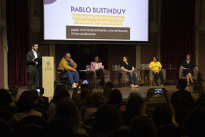 El ministro de Derechos Sociales, Pablo Bustinduy, en el acto "Cuidados con derechos: hacia un nuevo modelo", que impulsa la atenci&oacute;n a domicilio.