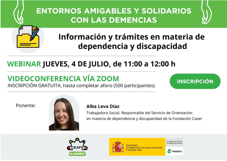 CEAFA organiza el webinar "Información y trámites en materia de dependencia y discapacidad".