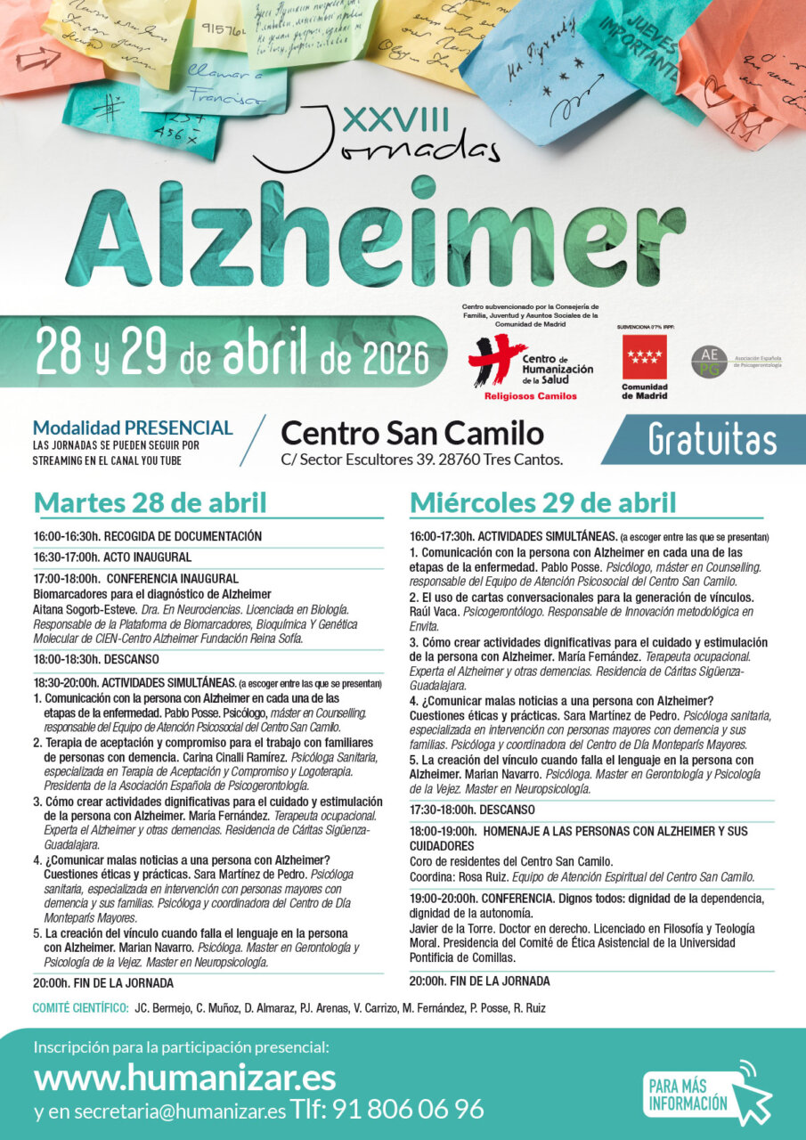 Cartel de las XXVIII Jornadas de Alzheimer en el Centro San Camilo