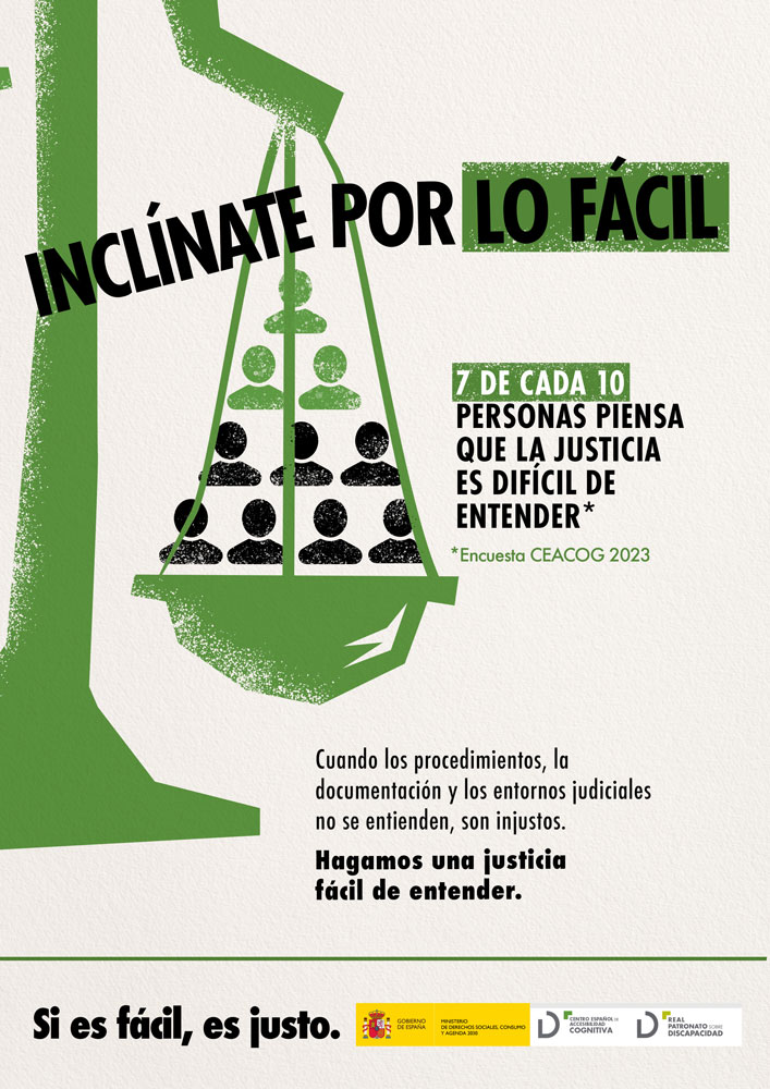Cartel de la campa&ntilde;a Incl&iacute;nate por lo f&aacute;cil sobre justicia accesible