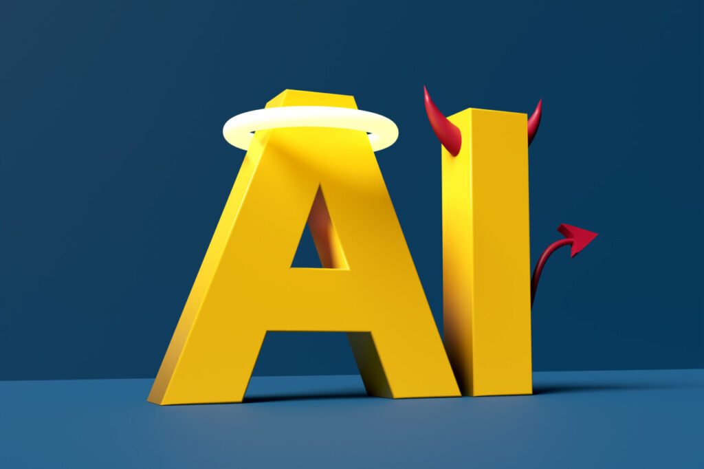 Representaci&oacute;n visual de la inteligencia artificial con halo y cuernos