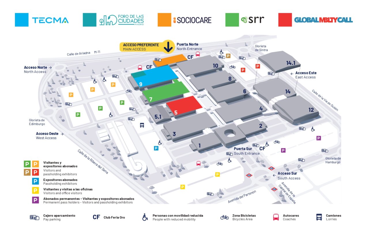 Plano de acceso y estacionamiento para el evento SocioCARE en IFEMA Madrid